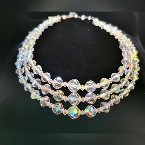 Vintage AB Crystal tri-strand necklace